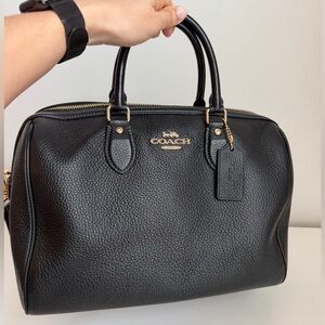Large Rowan Satchel Bag in Black Pebbled Leather Coach